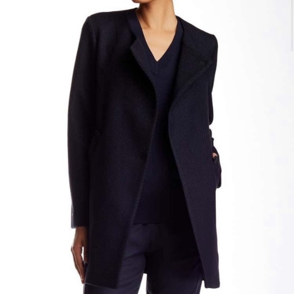 Theory Navy Veniska Camden Twill Wool Assymetrical Coat Medium - Picture 9 of 10